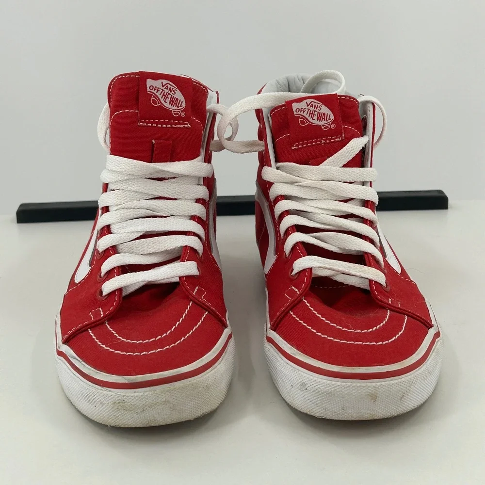 Vans Sk8-Hi High Top Sneakers Red White Canvas‎ Shoes Mens 6.5 Womens 8 Skater